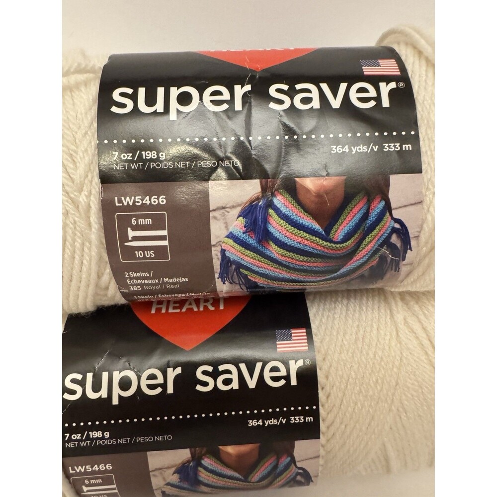 Lot of 2 Red Heart Super Saver Yarn Soft White Worsted 4 Medium 728yd - Picture 2 of 4
